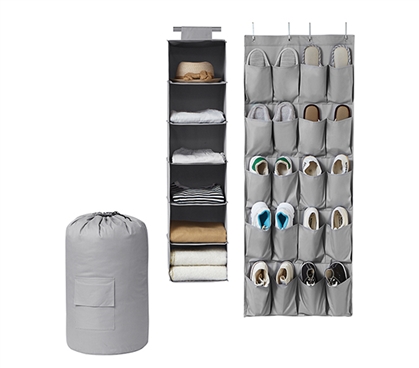 TUSKÂ® 3-Piece College Closet Pack - Gray (Over Door Shoe Version) Dorm Storage Solutions Dorm Necessities