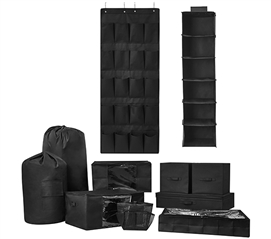 10PC Complete Dorm Organization Set - TUSKÂ® Storage - Black Dorm Storage Solutions Dorm Essentials