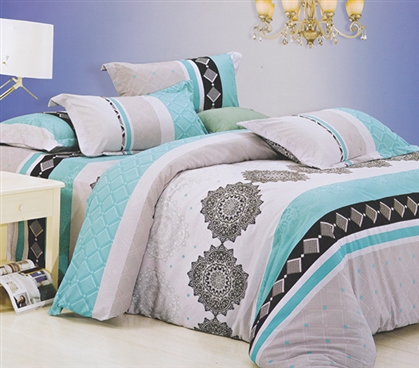 Striped Designer Patterned Dorm Bedding for Girls Maldives Twin XL Comforter Extra Long