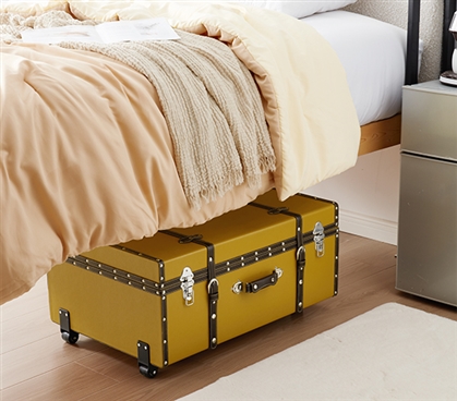 College Student Apartment Furniture Trendy Dorm Room Decor Boho Storage Trunk with Wheels and Lock