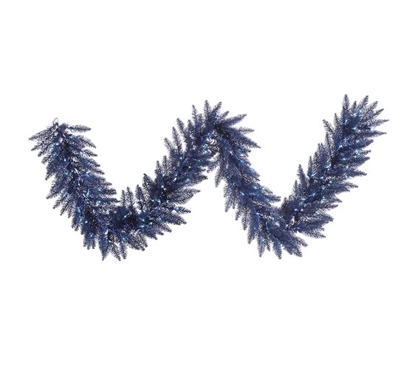 Holiday Dorm Room Decorations 9'x14" Navy Blue Garland with Blue Mini Dorm Lights