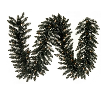 Dorm Room Decorations 9'x14" Black Fir Garland with Black Mini Dorm Lights on Black Wire