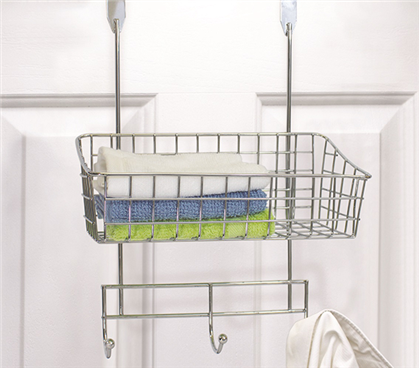 3-Hook Over The Door Basket Rack - Chrome