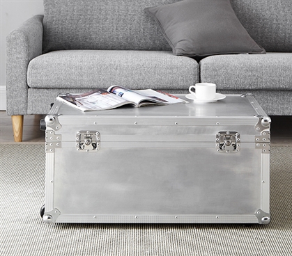 Sturdy Locking Dorm Trunk Organizer Steel Plated Storage Trunk with Wheels and Handle Padlock Trunk