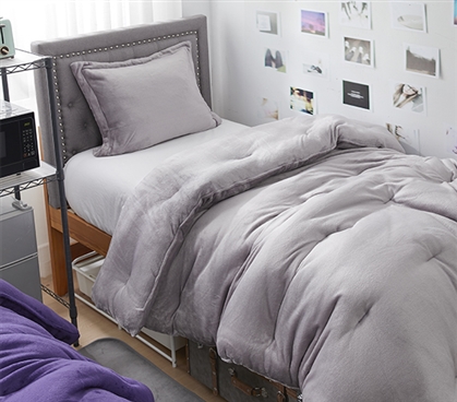 Extra Long Twin Comforter Set Fluffy Thick Bedspread Cozy Dorm Room Ideas Gray College Bedding Set