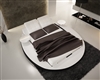 S609 Round Light Grey Eco-Leather Queen Size Bed with Nightstands
