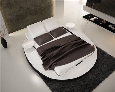 S609 Round Light Grey Eco-Leather Queen Size Bed with Nightstands