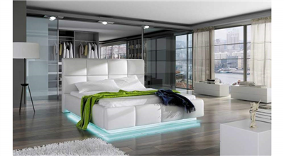 Asti White Eco-Leather Storage QS Bed w/LED