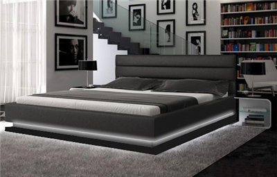 Brooklyn Black Eco-Leather Queen Size Bed w/LED