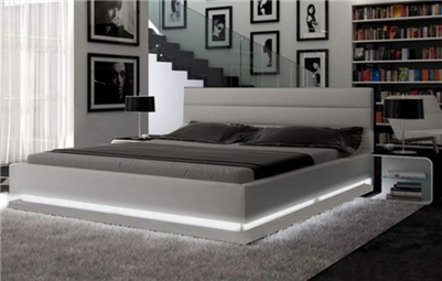 Brooklyn Grey Eco-Leather Queen Size Bed w/LED
