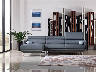 Divani Casa Pierce Mid-Century Blue/Grey Fabric Sectional Sofa