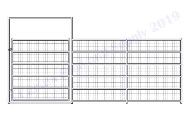 1-7/8"  Horse Corral Gate 6 Rail  With Welded Wire:  16'W x 6'H