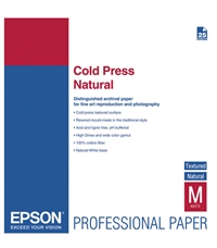 Epson S042300 Cold Press Natural Fine Art Paper, 13 x 19, 25 Sheets