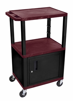 Burgandy Multipurpose Two Shelf Cart with Cabinet (Black Legs)