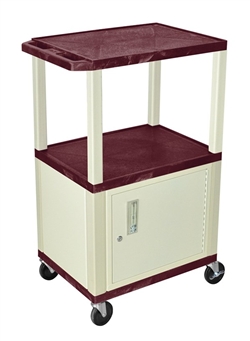 Burgundy Multipurpose Two Shelf Cart with Cabinet (Beige Legs)