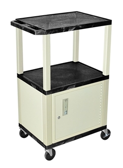 Black Multipurpose Two Shelf Cart with Cabinet (Beige Legs)