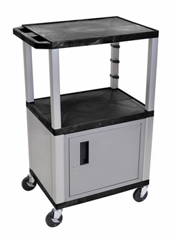 Black Multipurpose Two Shelf Cart with Cabinet (Nickel Legs)