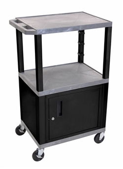 Gray and Black Two Shelf with Cabinet Utility Cart