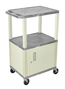 Gray and Beige Two Shelf with Cabinet Utility Cart