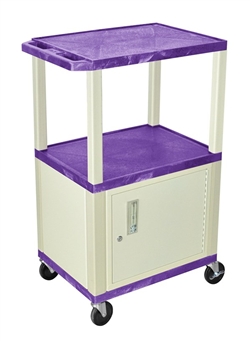 Purple and Beige Two Shelf with Cabinet Utility Cart
