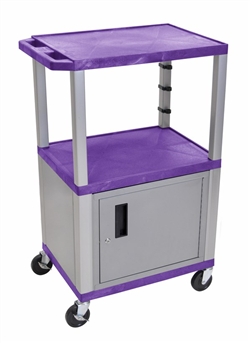 Purple and Silver Two Shelf with Cabinet Utility Cart
