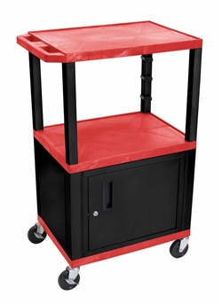 Red and Black Two Shelf with Cabinet Utility Cart