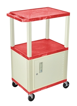 Red and Beige Two Shelf with Cabinet Utility Cart