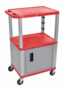 Red and Silver Two Shelf with Cabinet Utility Cart