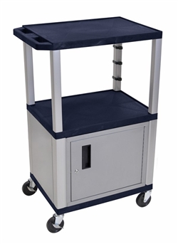 Navy Blue and Silver Two Shelf With Cabinet Cart