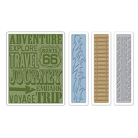 Sizzix Texture Fades Embossing Folders 4PK - Travel Signs Set by Tim Holtz SZ658579