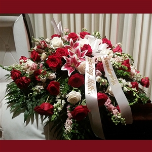 Stargazer Lily & Rose Casket Spray