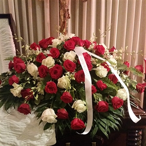 Red & White Rose, Orchid Casket Spray