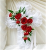 Red Rose Satin Cross Casket Pillow