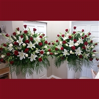 Red Rose & White Lily End Baskets (2 shown)