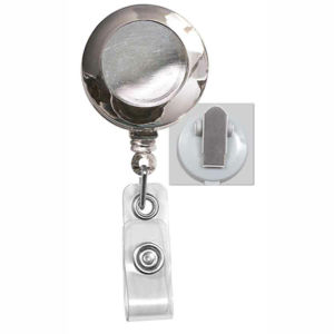 Brady Green with Silver Sticker Round Badge Reel with Reinforced Vinyl Strap and Belt Clip, Cord 34" Length, 1-1/4" Width, Bag of 25, PIECED and SOLD in Full Bags Only Graphic