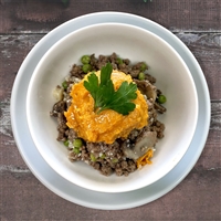 Our version of the traditional American Shepard's Pie. Seasoned ground beef sauteed with mushrooms and peas. Topped with our sweet mashed potato! So delicious!!

Cal. 496, Carbs: 54.6g, Protein: 35g,
Fat: 15.7g, Sod. 251.5mg, WW: 13 points