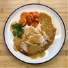 Classic Turkey, coated in house spices roasted to perfection, topped with house turkey gravy and paired with a side of roasted sweet potato and carrots. 

Cal: 493.5, Carbs: 65.3g, Protein: 27.8g -Fat: 13.3g, Sod: 440mg 

Weight Watcher Points: 12