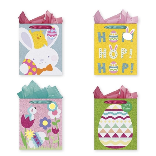 Large Easter Tri-Glitter Gift Bags, Set Of 4
