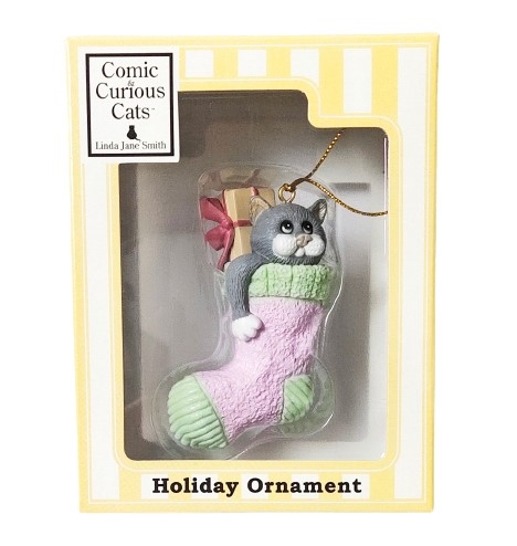 Holiday Ornament Comic & Curious Cats - Cat In Hat Stocking, Pack Of 2
