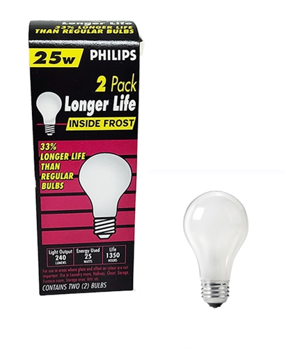 PHILIPS 25W Longer Life Inside Frost Light Bulbs, Pack Of 2