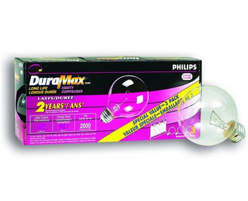 PHILIPS 25W DuraMax Long Life Clear Light Bulbs, Pack Of 3