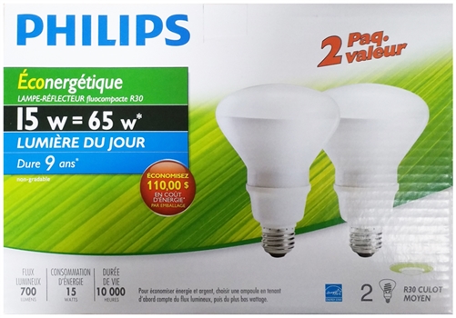 PHILIPS EnergySaver Reflector CFL 15W R30 Bulbs - 2 pcs