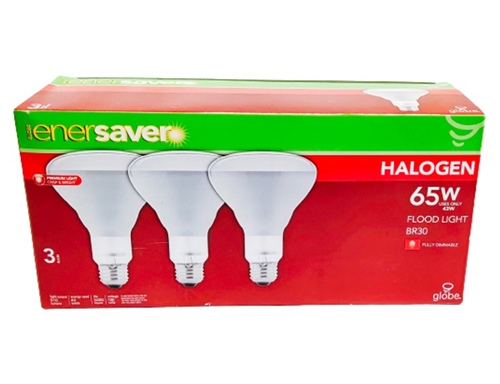 Globe enersaver Halogen Floodlight 43W=65W BR30 Bulbs , Pack Of 3