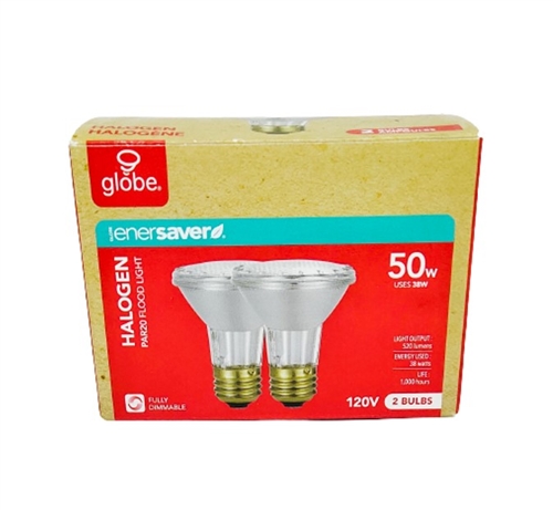 Globe enersaver Halogen PAR20 Floodlight 38W=50W Bulbs , Pack Of 2