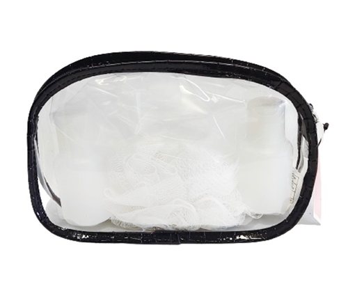 Clear Toiletry Bag With 2PC Bottles & Bath Puff