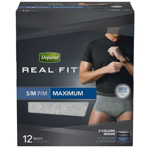 Depend Real Fit Max Absorbency Briefs, S/M, Pack Of 12