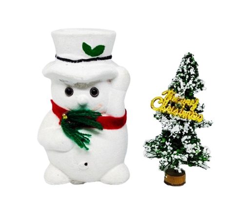 Vintage Christmas Figurine Set: Snowman & Tree