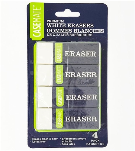 Casemate Premium White Vinyl Erasers, Pack of 4