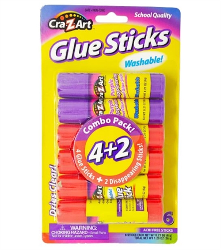 Cra-Z-Art School Quality Washable Glue Sticks Combo Pack,  Pack of 6