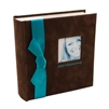 BorderTrends Chocolux 100-Pocket Faux Suede with Ribbon Photo Album, Chocolate Brown & Turquoise